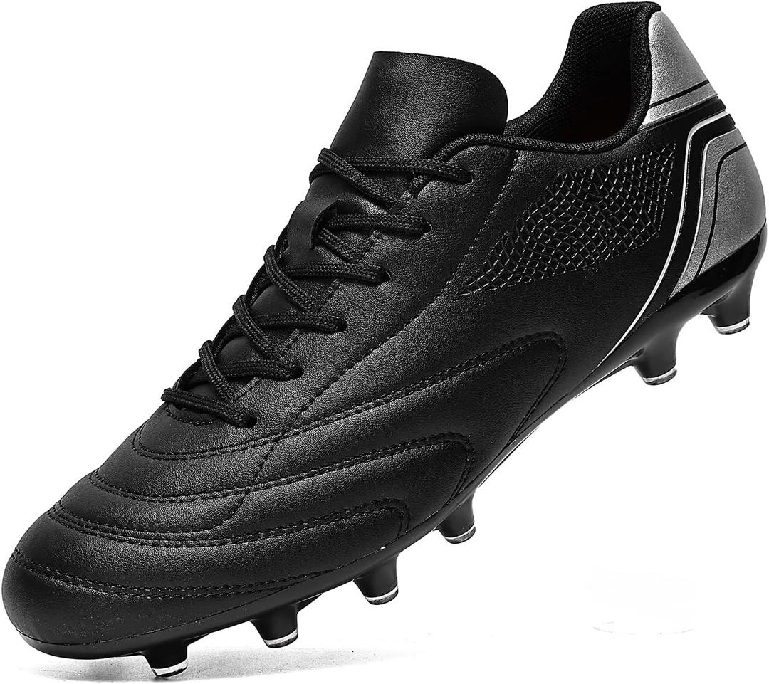 HaloTeam Soccer Shoes Mens Cleats Outdoor Professional Training Turf Football Boots Breathable Athletic Sneaker for AG/FG (Size 11, Black)