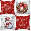 Snowman Wreath Snowflake Christmas Throw Pillow Covers 18 x 18 Inch Christmas Balls Xmas Winter Holiday Cushion Case Decoration for Sofa Couch Set of 4