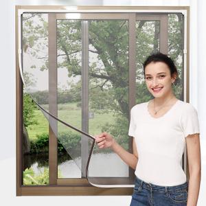 NeatiEase Adjustable DIY Magnetic Window Screen Max 72 x 48 Fits Any Size Smaller White Frame Fiberglass Mesh with Extra Accessories