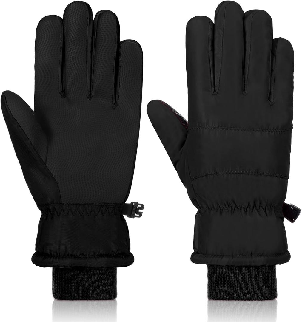 Boao Kids Winter Ski Gloves Waterproof Warm Snow Mittens Full Finger Gloves for Toddlers Infants (10 - 15 Years, Pure Black)