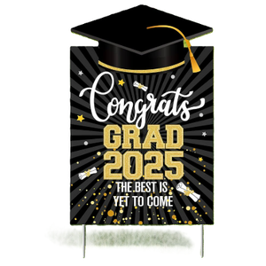 KatchOn, Congrats Grad Yard Sign - 16x10 Inches | Green and Gold Class of 2025 Congrats Yard Sign | Graduation Party Decoration | Congrats Grad Lawn Signs for Graduation Decorations 2025