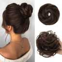 CJL HAIR 2PCs Small Cute Messy Bun Hair Piece for Thin Hair Women Mini Synthetic Curly Bun Scrunchies Updo Hairpieces Dark Chocolate