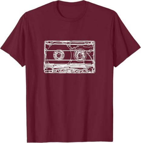 Cassette Tape Music T-Shirt, Color: Burgundy, XL
