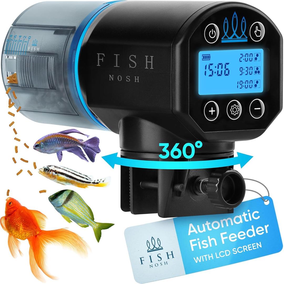 FISHNOSH Automatic Fish Feeder for Aquarium - New Generation 2026, Auto Food Dispenser with Timer for Small Tank, Big Aquariums & Pond (Blue)