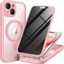 TIESZEN for iPhone 15 Plus Case, Compatible with MagSafe, Built-in Privacy Screen Protector and Camera Protection, Anti Spy Full Body Dustproof Shockproof Hard Phone Case 6.7", Pink