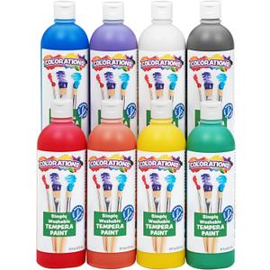Colorations Simply Washable Tempera Paint, Rainbow Plus 8 Pack, Matte Finish, Classroom Supplies, Vibrant Colors, Non Toxic, Washes Off Easily, School, Craft, Art Supply Set, 16 oz Bottles (Assorted, 8 Colors)
