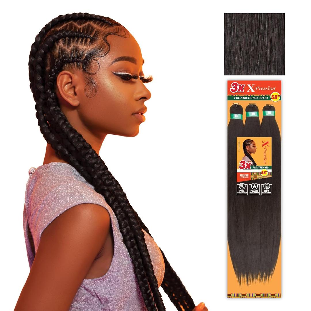 Sensationnel X-pression prestretched braiding hair - 3x braid 58 inch all kanekalon flame retardant synthetic braid for box braids and twists (2 pack, 2 DARKBROWN)