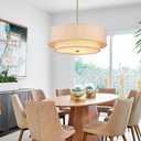 Gold Modern Chandelier 18'' Drum Pendant Light with Fabric Lampshade Hanging Light Fixture 3-Light Farmhouse Chandeliers for Dining Room Bedroom Kitchen Hallway Foyer