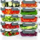 VERONES 10 Pack 22 OZ Glass Meal Prep Containers, Airtight Glass Lunch Containers Set, Glass Food Storage Containers with Lids, Exclusive of BPA, for Microwave, Oven, Freezer & Dishwasher Friendly, Grey