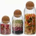 Glass Jar Set of 3 - Airtight Sealed Cork Lids, Round Bottles for Coffee Beans, Nut Storage, Canisters with Wooden Cork & Ball Lids, Glass Containers