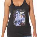 LOST GODS Women's Texas Boombox Cat and Unicorn Racerback Tank Top (Large, Black Heather)