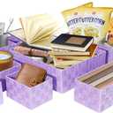 Drawer Organizer, Cube Baskets for Storage Shelves, Handmade Small Woven Basket, Shallow Storage Bins for Organizing Desk, Dresser, Kitchen, Pantry, Nested 7 Pack, Purple