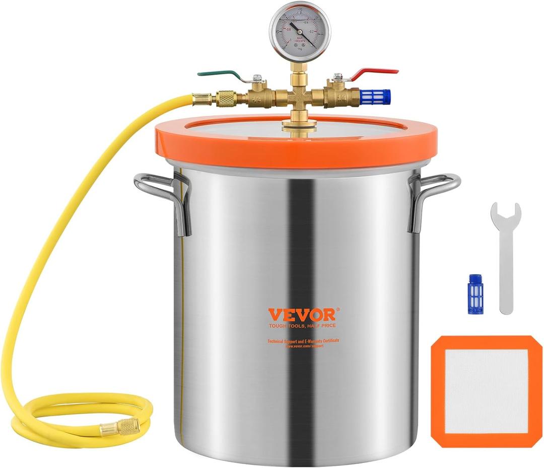 VEVOR 5 Gallon Vacuum Chamber, Upgraded Tempered Glass Lid Vacuum Degassing Chamber, 304 Stainless Steel Chamber, for Stabilizing Wood, Resin Degassing, Silicone Degassing and Plaster Degassing