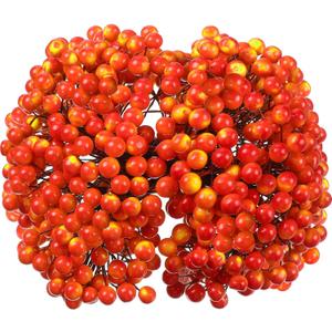 BBTO Artificial Holly Berries on Wire Stems, 250 Stems with 500 Pieces 8 mm Fake Berries for Christmas Tree Decorations Wreath Craft Use Wedding Party Favor (Yellow, Red)