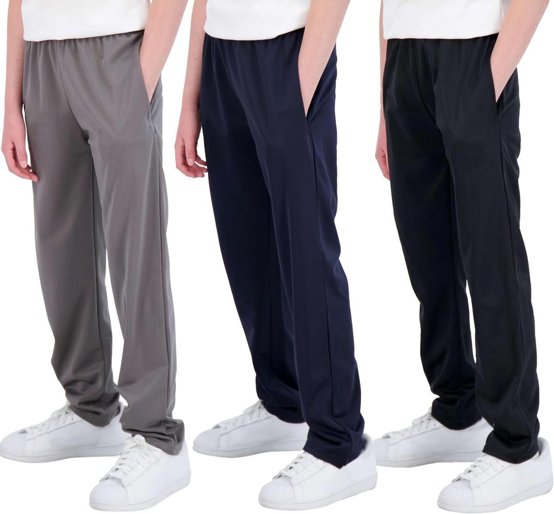 Real Essentials 3 Pack: Boys' Tricot Open Bottom Fleece-Lined Sweatpants with Pockets (Medium)