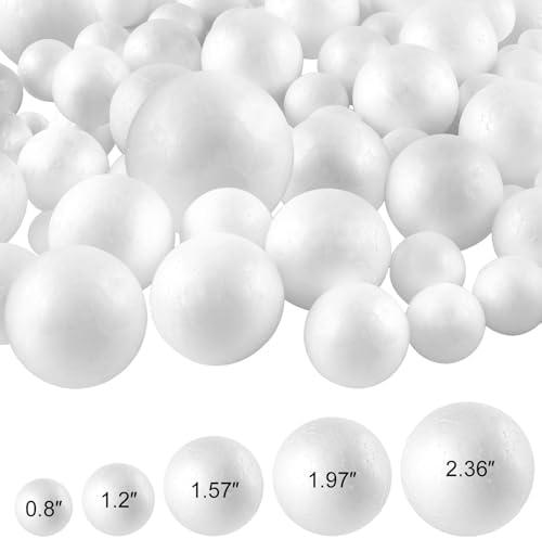 Yalumo 70 Pack Foam Balls for Crafts, 5 Size Smooth Polystyrene Foam Balls 0.8 1.2 1.6 2 2.4 Inch Round White Foam Craft Balls for School Projects, Christmas Decoration, Modeling, DIY Ornaments