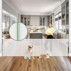 Reinforced 200 Inch Retractable Baby Gates Extra Wide Baby Gate Long Gate for Dogs No Sag, No Wrinkle Mesh Gates for Kids or Pets with Reinforced Strips Prevent Kids/Pets from Crawling Through, White
