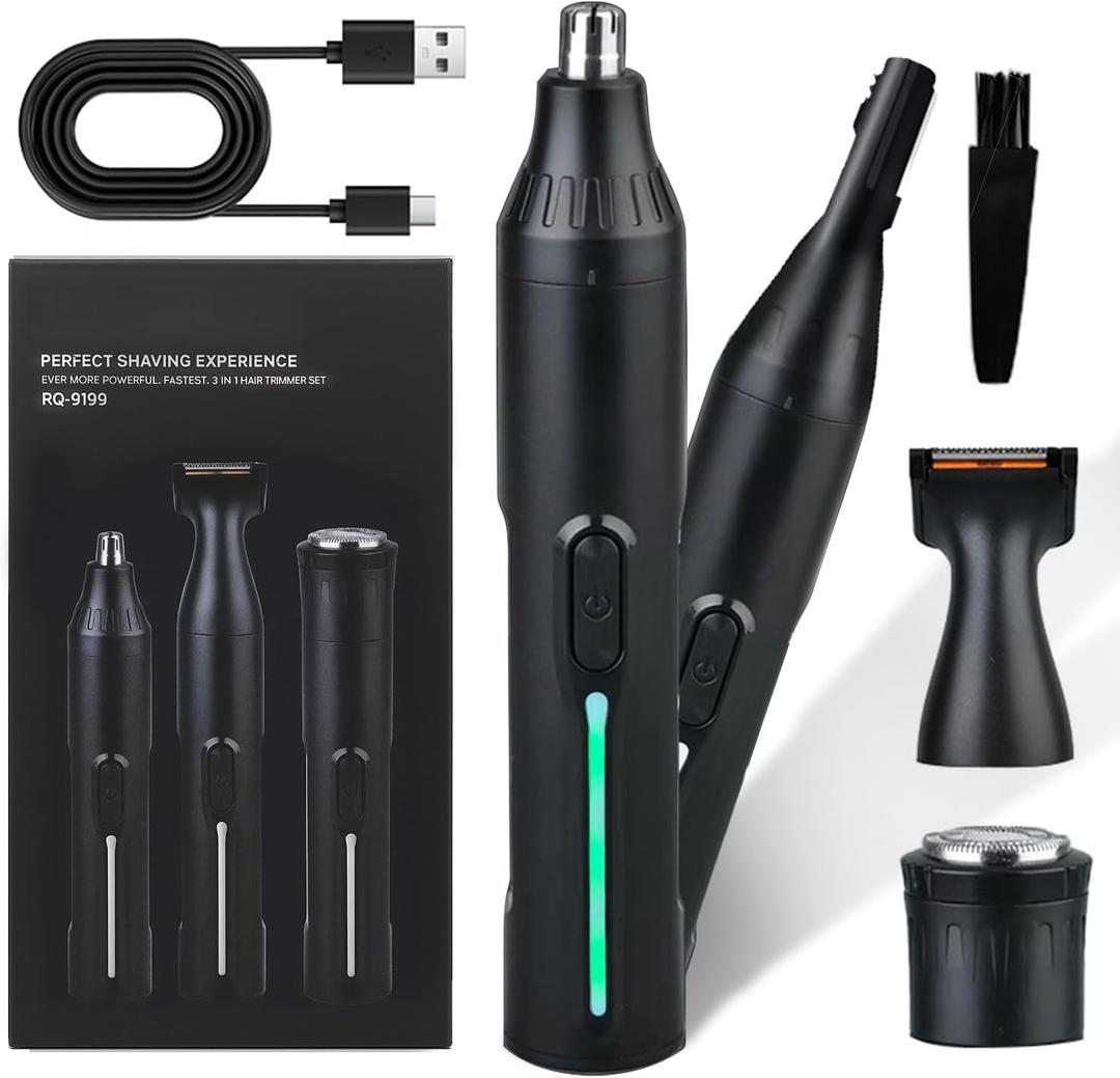 Fululuer Nose Hair Trimmer for Mens and Women | Rechargeable 4-in-1 Ear, Nose, Eyebrow & Beard Trimmers | 8500 RPM | USB Charging | Washable, LED Indicator (Jet Black)