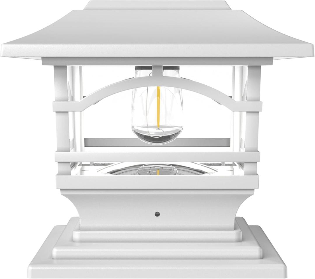 Davinci Lighting Edison Solar Outdoor Post Cap Lights - 4x4 5x5 6x6 - Bright LED Light for Fence Deck Garden or Patio Posts - Pearl White (1 Pack)