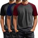 3 Pack Men's Big and Tall Baseball T-Shirts Raglan Sleeve Crew Neck Casual Loose Tops Athletic Summer Tees (4X-Large, Dark Gray/Black, Dark Gray/Navy Blue, Dark Gray/Wine Red)