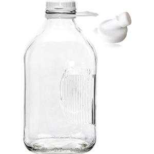 The Dairy Shoppe Heavy Glass Milk Bottle - Jug with Lid and Silicone Pour Spout - Clear Milk Container for Fridge - Reusable Glass Milk Jug Dispenser - Made in USA (64 oz, 1 Pack)