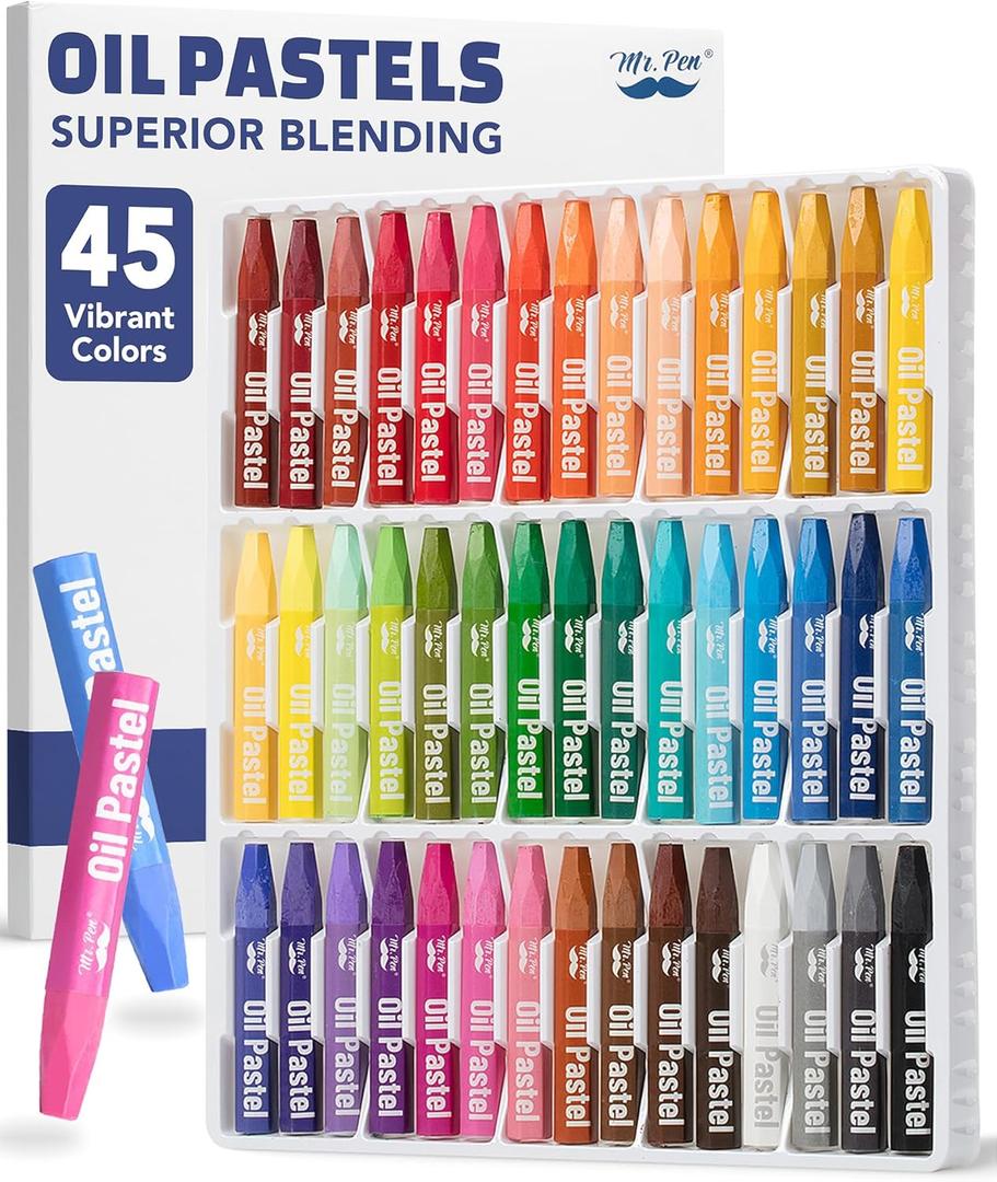 Mr. Pen- Oil Pastels for Artists, 45 Pack, Assorted Colors, Hexagonal Oil Pastel Sticks for Paper, Canvas, Black Paper & Wood, Smooth Blending Pastels for Beginners, Students & Professional Artists