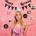 17th Birthday Decorations for Girls Rose Gold Pink Pre Assembled Happy Birthday Banner and Hanging Swirls 17 Years Old Party Decorations Supplies 17th Birthday Gifts for Girls