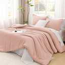 Litanika Pink Comforter Set Full Size for Girls, 3 Pieces Blush Women Plain Bedding Comforter Set, All Season Bed Set (79x90In Comforter & 2 Pillowcases)