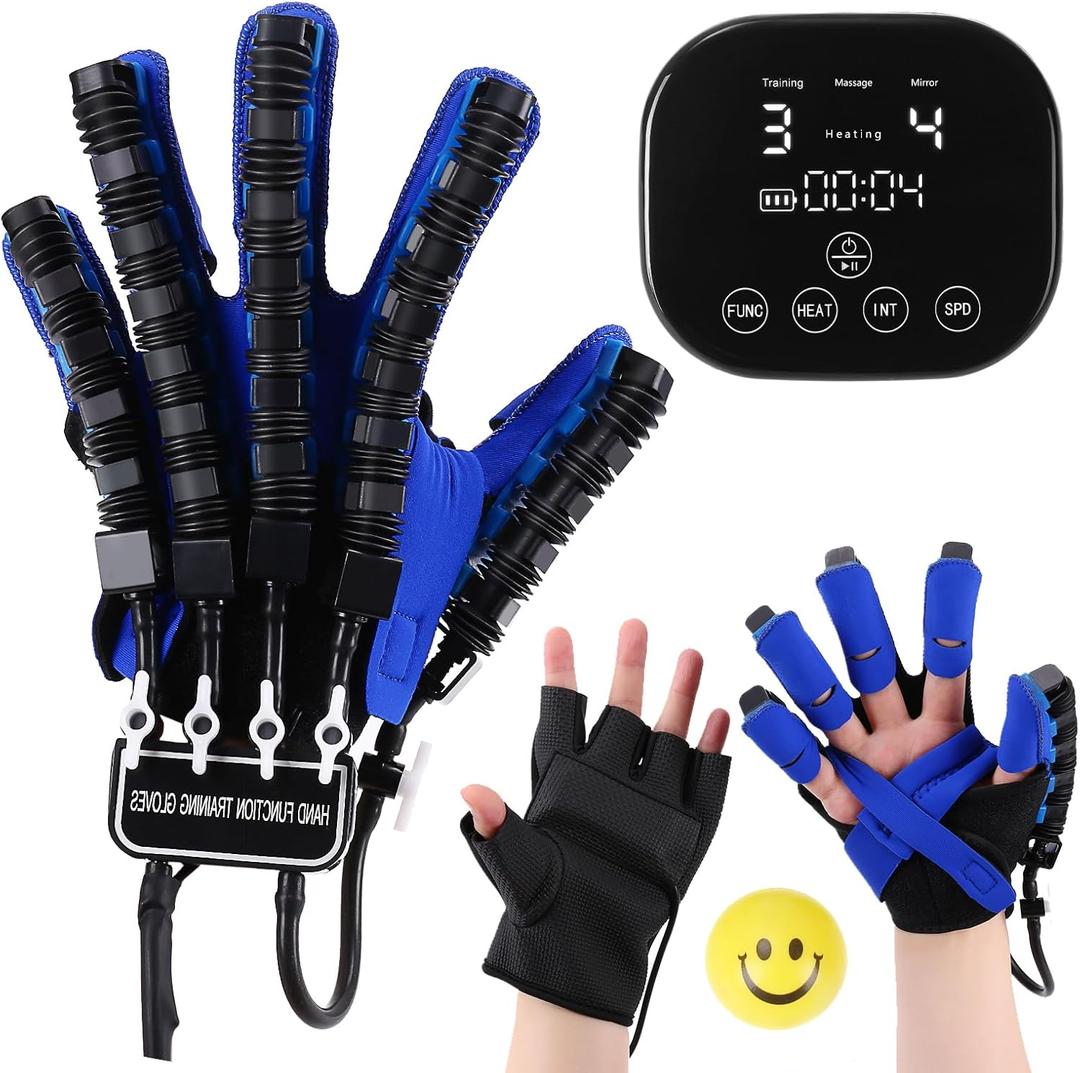 Rehabilitation Robot Glove for Stroke Hemiplegia Finger Hand Stroke Recovery Equipment for Left or Right Robotic Hand Trainer with Heating Massage Mirror Glove (Right Hand, L)
