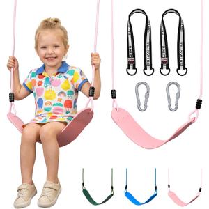 HeyZoo Heavy Duty Kids Swing Seat with 79" Adjustable Rope, 330 lbs Capacity Swing Set Accessories Replacement with 2 Carabiners and 2 Extra Hanging Straps, Outdoor Playground Gifts, Pink 1 Pack
