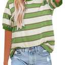 Dokotoo Womens Summer Tops 2026 Striped Color Block Short Sleeve Fashion T-Shirts Crewneck Casual Loose Basic Tee Blouses (Green, M)