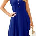 Simplee Womens Summer Mini Dress - Crew Neck A line Flowy Boho Short Sundress Vacation Outfits (Blue Purple, Medium)