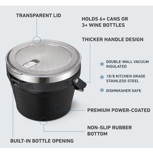 COKTIK 7L Insulated Ice Bucket with Lid，Double Wall Vacuum Stainless Steel Beverage Bucket Keeps Frozen Longer，Holds 6 Longnecks or 3 Bottles of Wine，for Cocktail, Champagne, Large Parties(Black) 