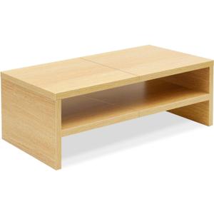 TEAMIX 2 Tiers Desktop Monitor Stand Riser 20 Inch Printer Stand with Storage Small TV Riser Laptop Wooden Desk Organizer Shelf Bookshelf Maple (Natural Maple, 2 Tiers)