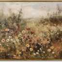 Framed Canvas Wall Art Vintage Decor, Vintage Painting Wall Art Prints, Landscape Wall Art for Living Room Decor Bedroom Home Bathroom Wall Decor (Wildflower Meadow at Dusk) (16L" x 12W")