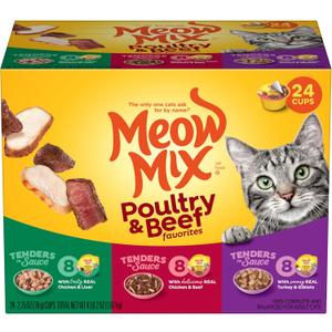 Meow Mix Tenders in Sauce Wet Cat Food, Poultry & Beef Variety Pack, 2.75 Ounce Cup (Pack of 24)