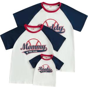 Family Matching Daddy Mommy and Me of The Year T-Shirts Letter Baseball Tops Baby Boy First Birthday Outfit (White, M)
