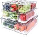POMEAT 10 Pack Fridge Organizer, Stackable Refrigerator Organizer Bins with Lids, Produce Fruit Storage Containers for Storage Clear for Food, Drinks, Vegetable Storage