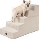 EHEYCIGA Dog Stairs for High Bed 25" H, 5-Step Extra Wide Dog Steps for Bed, Pet Steps for Small Dogs and Cats, Non-Slip Balanced Pet Ramp Indoor, Beige
