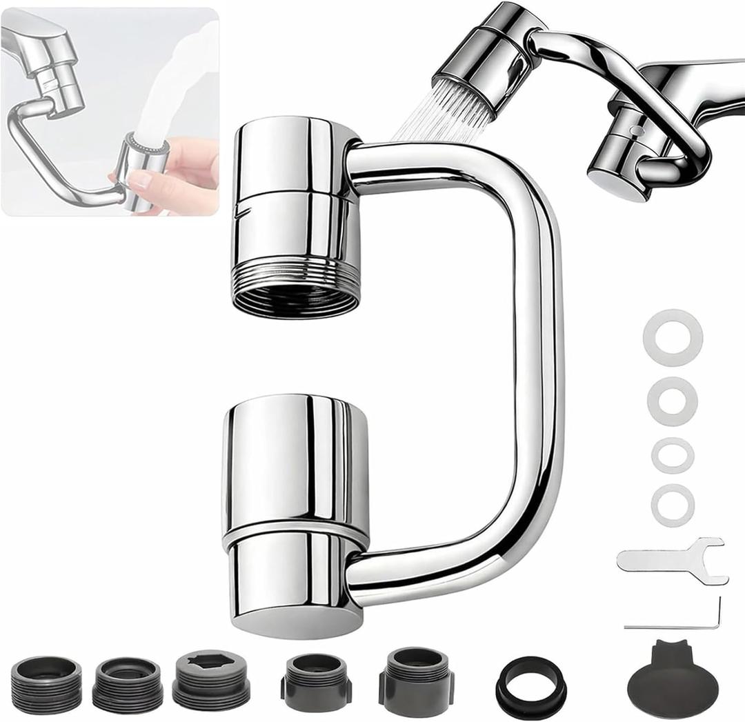 U Shape Faucet Extender - 360 Rotatable Universal Faucet Aerator Extension Attachment for Bathroom Sink & Kitchen Sink, Splash-Free Dual-Mode Flow, Easy Install with Adapters(1)