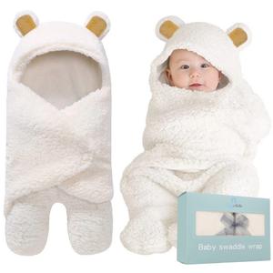 BlueMello Baby Bear Swaddle Blanket | Ultra-Soft Plush Essential for Infant 0-6 Months | Receiving Swaddling Wrap White | Ideal Newborn Registry and Toddler Accessories | Perfect Baby Boy Shower Gift