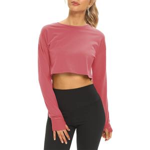Mippo Long Sleeve Crop Tops Workout Athletic Gym Shirts Cropped Sweatshirts for Women (Pink, XL)