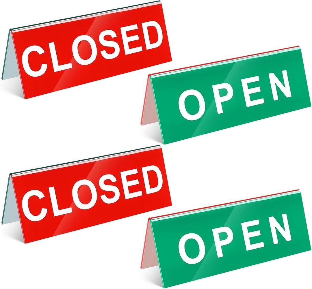 Wenqik 4 Pcs Open Closed Sign for Desk Business Tabletop Tent Sign 3 x 8 Inch Open Closed Tabletop Pedestal Desk symbol Red Green White for Office Business