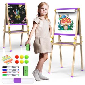 JOYOOSS Easel for Kids Art Easels for Toddlers,Adjustable Magnetic Whiteboard Chalkboard for Kid Dry Erase Board Easel for 2 Year Old and Toddler Art Easel for Kids Ages 4-8 8-12 (Purple)