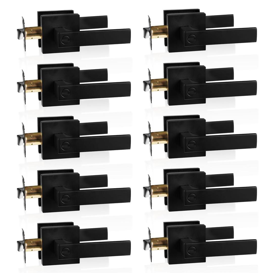 HARDHAWK Door Handle with Lock, Privacy, 10 Pack, Matte Black