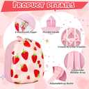 Sanwuta 4 Pcs Kids Luggage Set Carry On Rolling Suitcase Backpack Neck Pillow Travel Set Gift for Girls Boys Summer Camp(17 Inch,Strawberry Style,Light Pink)