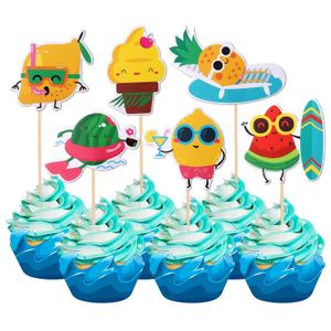 36 PCS Tropical Beach Luau Cupcake Toppers Fruit Watermelon Pineapple Ice Cream Lemon Cupcake Picks for Summer Hawaiian Luau Tropical Aloha Beach Theme Birthday Party Cake Decorations Supplies