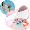 Swimbobo Infant Pool Float with Sun Canopy Inflatable Baby Swimming Floatie with Sponge Safety Bottom Support Water Toys Swimming Trainer (Pink Swan, Large)