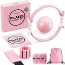 Pilates Ring Set, Magic Circle Yoga Ring, Pilates Ball, Adjustable Ankle Wrist Weights, Resistance Bands, Mini Ball, Pilates Starter Kit for Strength, Workout Guide Included (Small-Basic, Pink)