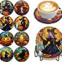 croshom 8 Pieces Halloween Diamond Art Coasters Kit, Halloween Diamond Painting Coasters, Diamonds Art Painting Kits,5D DIY Full Drill Diamonds Arts Kits for Adults Gift & Home Decor